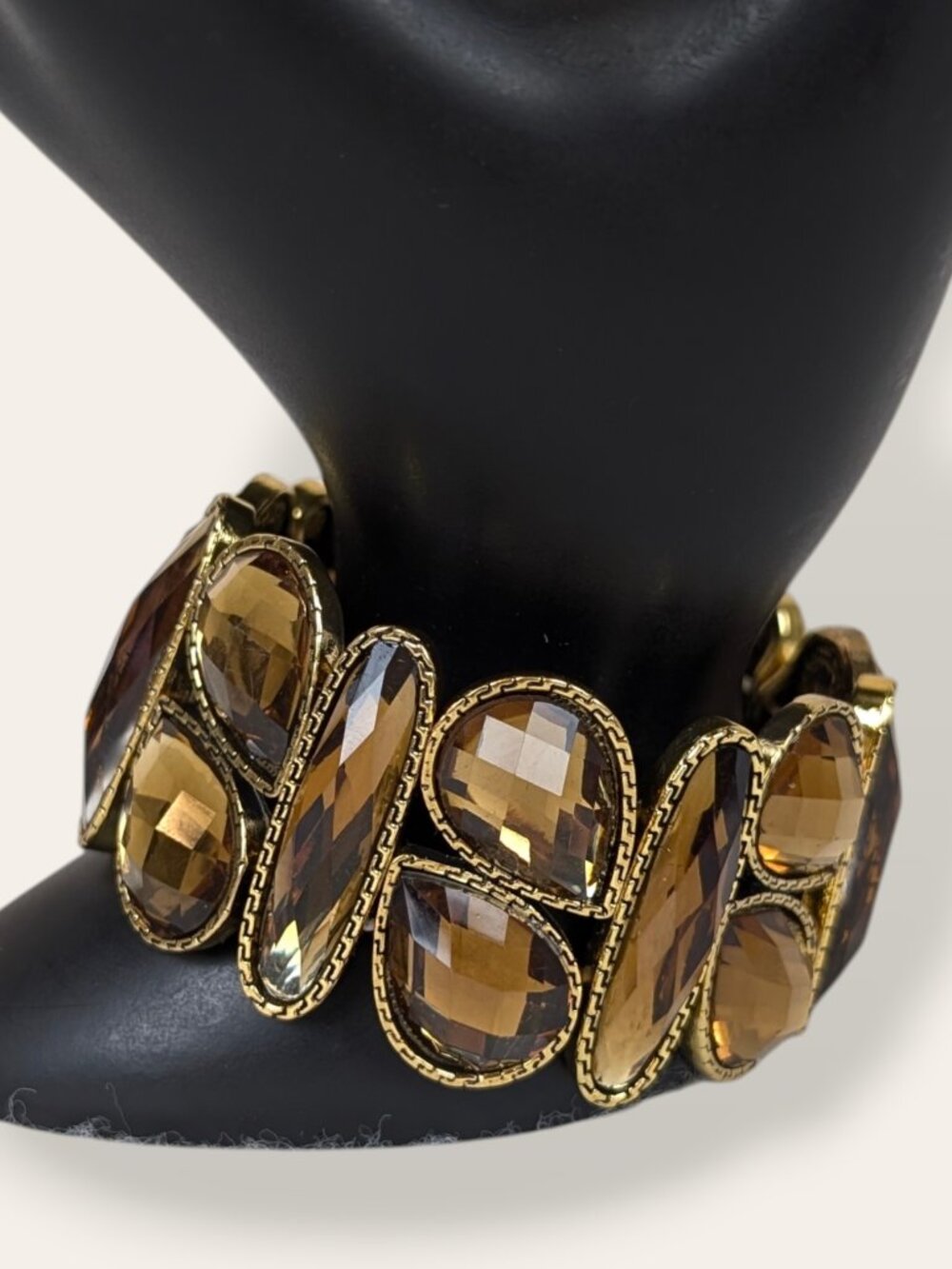 Gold Tone Honey Brown Costume Stretch Bracelet